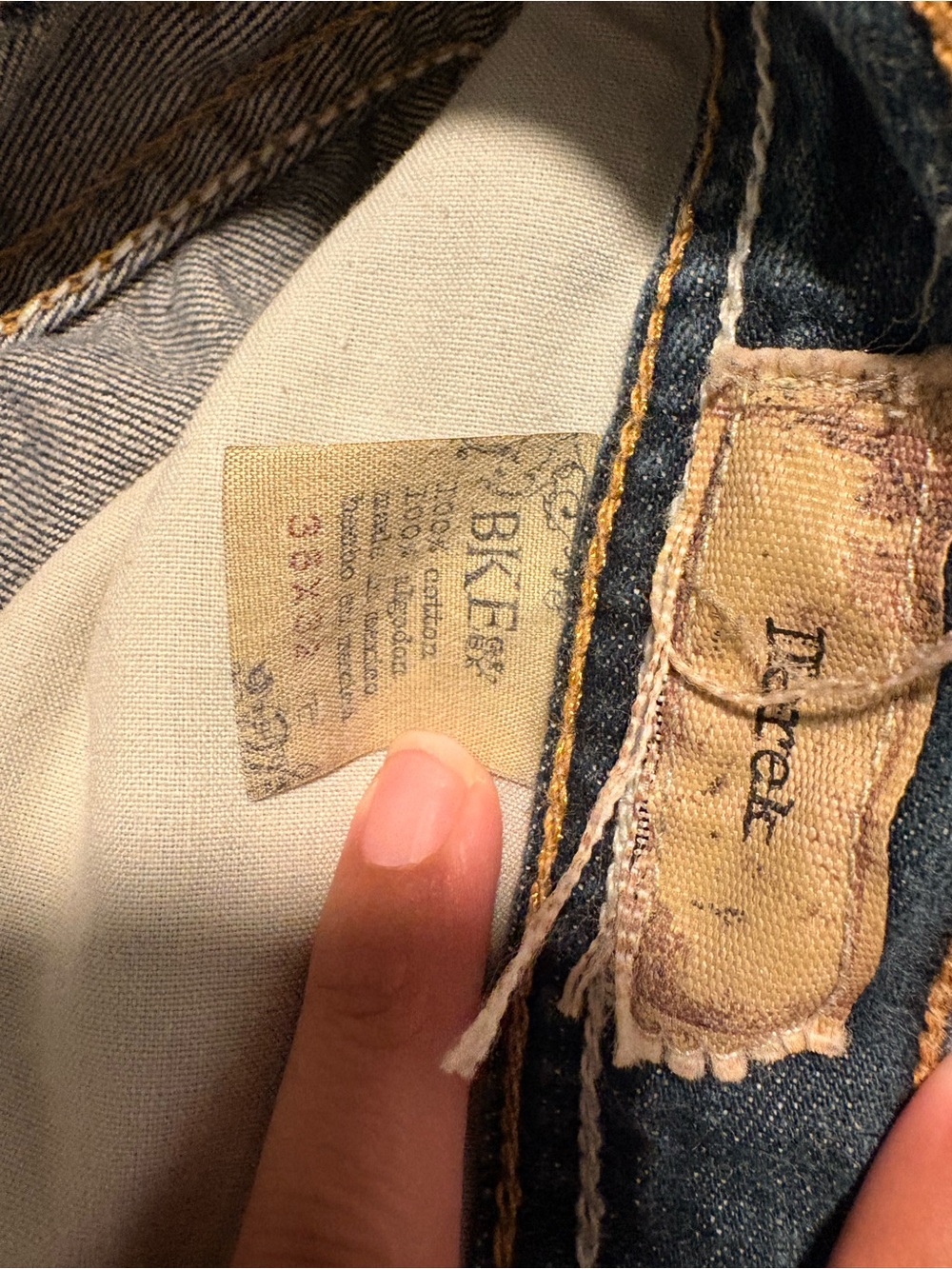 BKE Dark Indigo Jeans with Tan Leather Patch